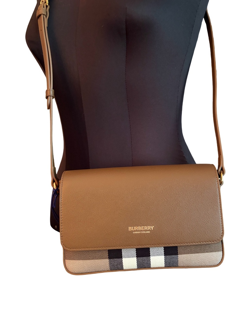 Burberry Hampshire Small Brown House Check & Leather Crossbody Bag Reg $1,150 - Picture 2 of 15